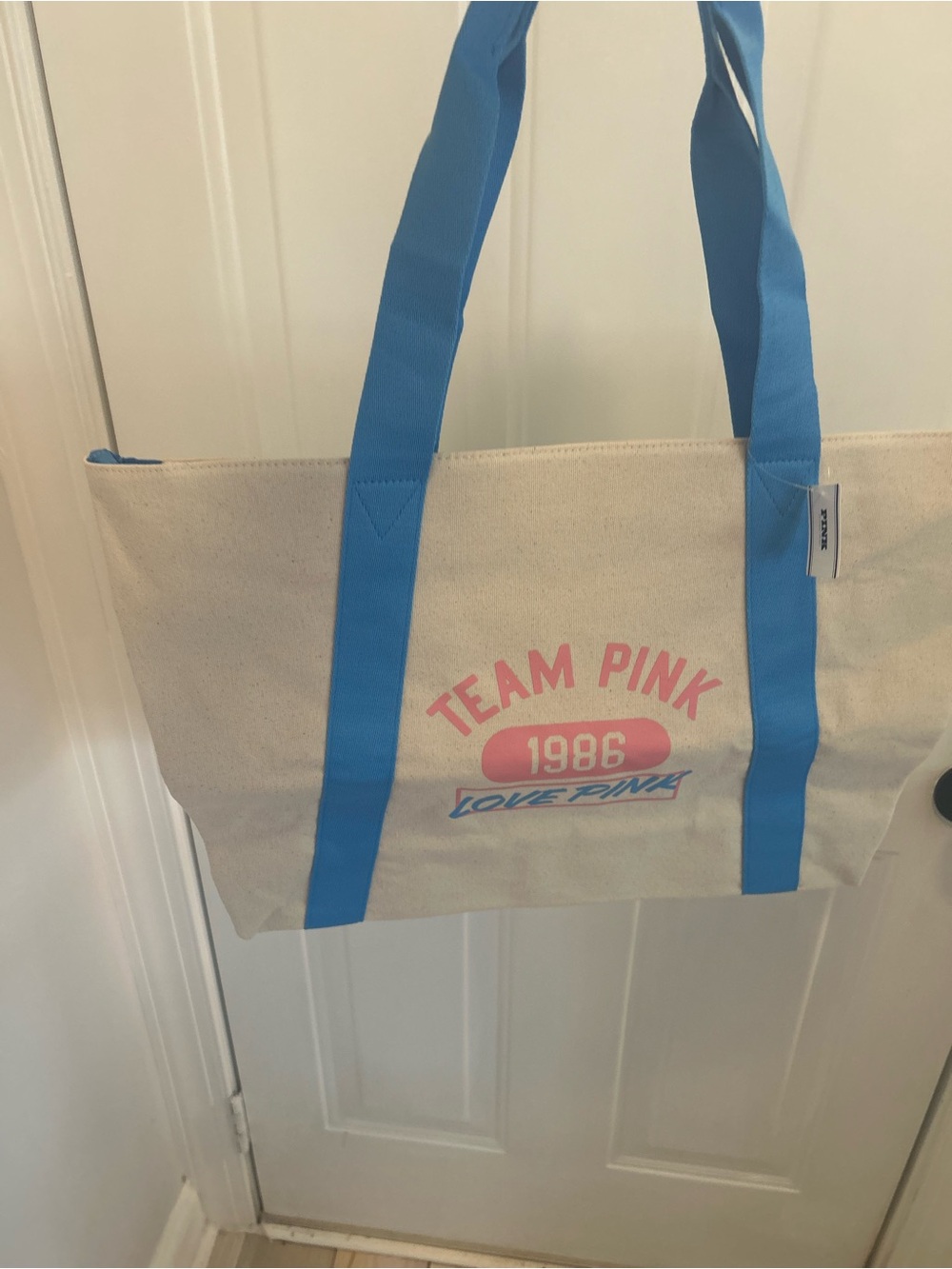 NWT VICTORIA SECRET PINK large logo canvas tote bag.